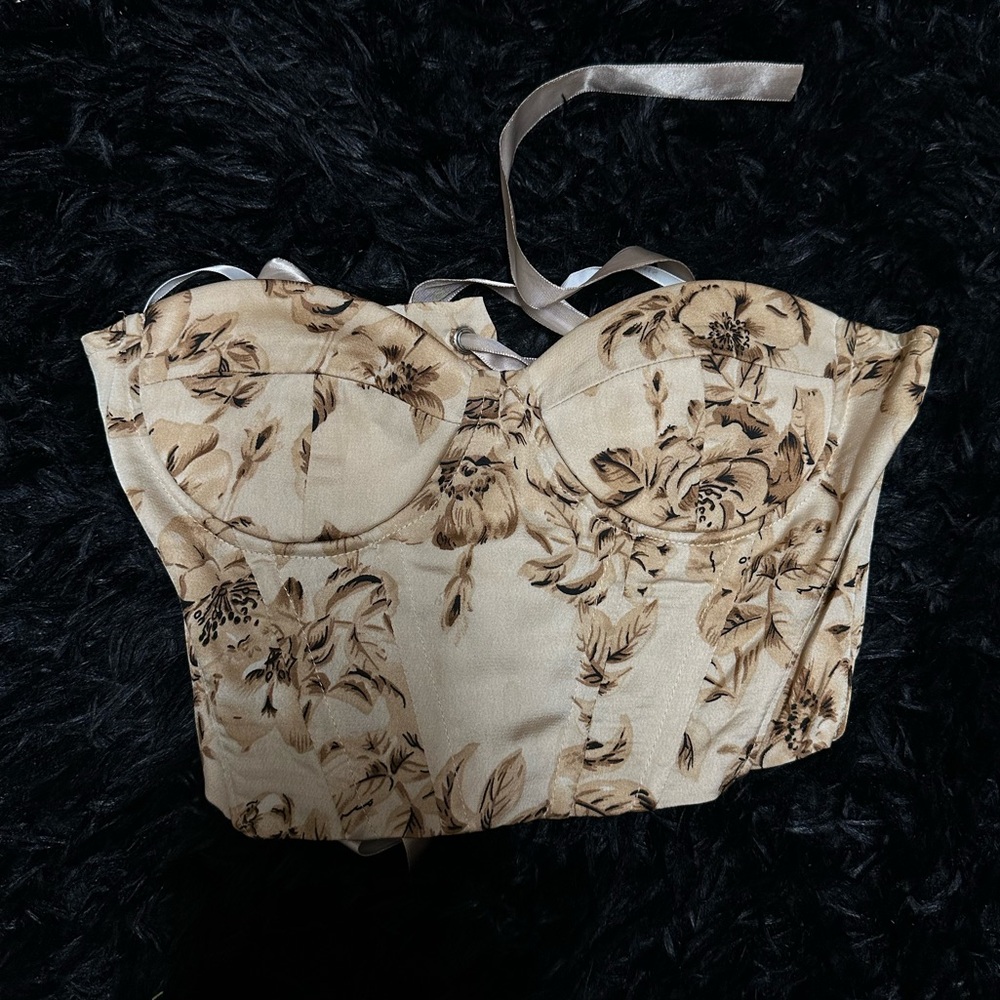 tan floral corset top